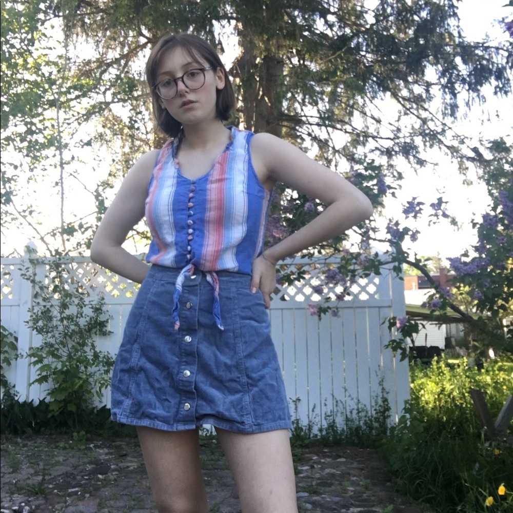 Blue button up corduroy skirt